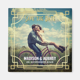 Imán Art Deco Añadir tu foto Guardar la fecha Gatsby de