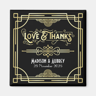 Imán Art Deco Boda Amor y Gracias Favor Negro Oro