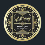 Imán Art Deco Boda Amor y Gracias Favor Negro Oro<br><div class="desc">Crea tu propio diseño de estilo Art Deco, inspirado en el Gran Gatsby, con ornamentos geométricos abstractos y patrones en oro con fondo negro clásico. Un diseño elegante, elegante, neutro en cuanto a género, perfecto para las parejas exigentes que desean algo diferente de las habituales suites de papel boda, floridas...</div>