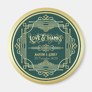 Imán Art Deco Boda Amor y Gracias Favor Verde Oro