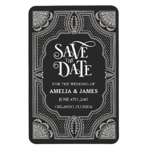 Imán Art Deco Boda en Blanco y Negro Save the Date