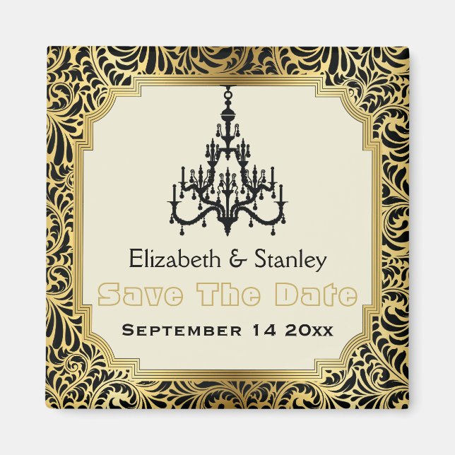 Imán Art Deco candelabro boda Save the Date (Frente)