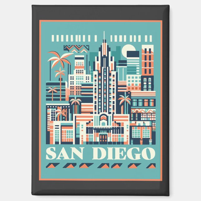 Imán Art Deco de San Diego California (Anverso)