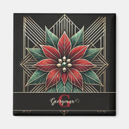 Imán Art Decó Floral Retro Personalizado Poinsettia