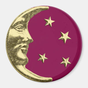 Imán Art Deco Luna y Estrellas - Borgoña y Oro