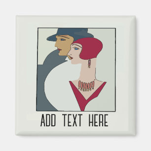 Imán Art Deco Rostros, añadir texto Magnet