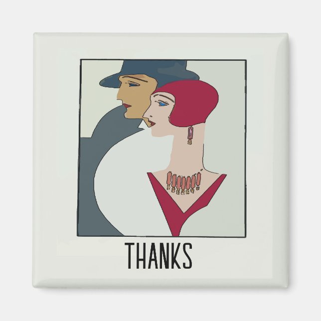 Imán Art Deco Rostros, añadir texto Magnet (Frente)