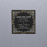Imán Art Decó Vintage Elegante Boda Oro Blanco Negro<br><div class="desc">Este estilo de diseño se inspira en el movimiento Art Decó de los años 20 y 30, caracterizado por formas geométricas, acentos dorados, formas en blanco y negro y fuentes elegantes. La temática de boda blanco y negro es clásica y atemporal. Combina elegancia y simplicidad creando un ambiente sofisticado. El...</div>