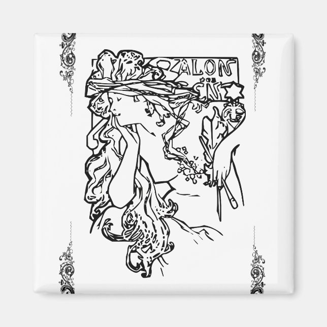 Imán Art Nouveau Alphonse Mucha Magnet (Frente)