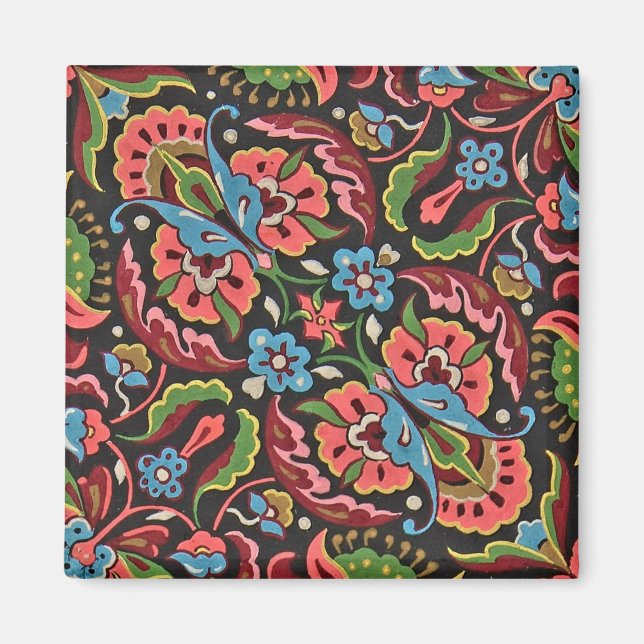 Imán Art Nouveau floral Christopher dresser jacquar roj (Frente)