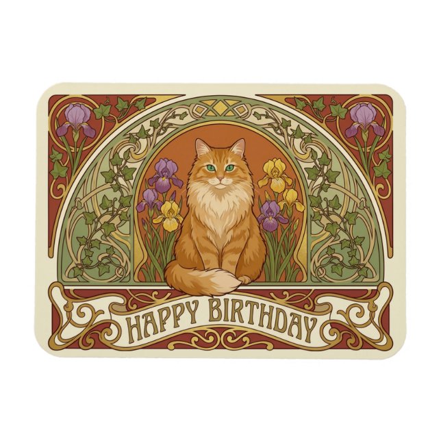 Imán Art Nouveau Ginger Cat Birthday Card (Horizontal)