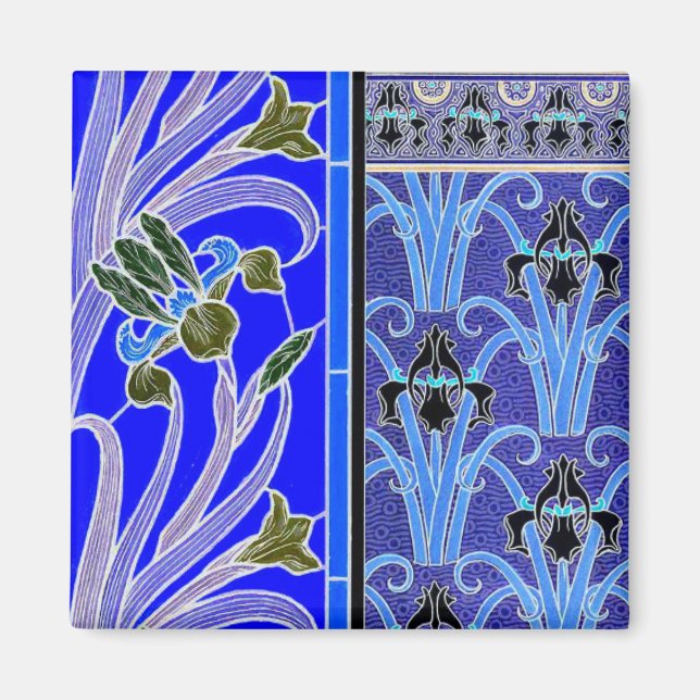 Imán Art Nouveau iris flor elegante verneuil azul negro (Frente)