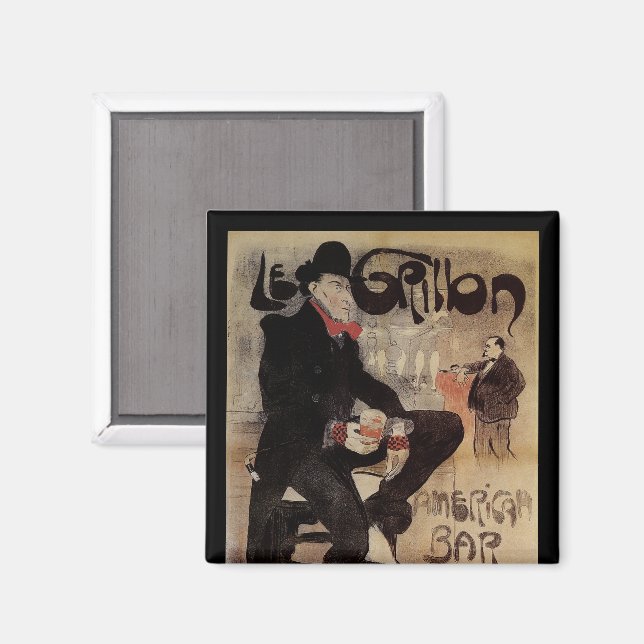 Imán Art Nouveau Le Grillon, hombre que bebe cerveza (Anverso/Reverso)