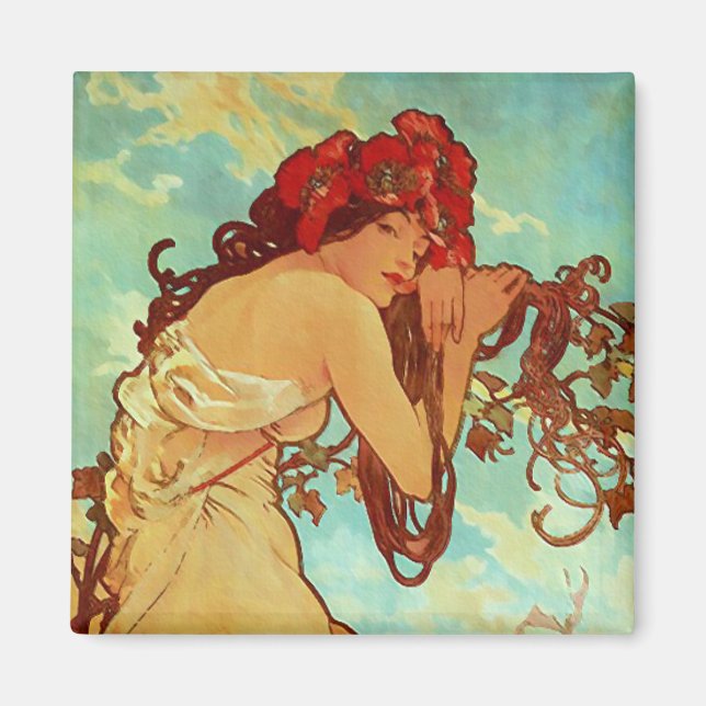 Imán Art Nouveau - Mucha - Verano (Frente)