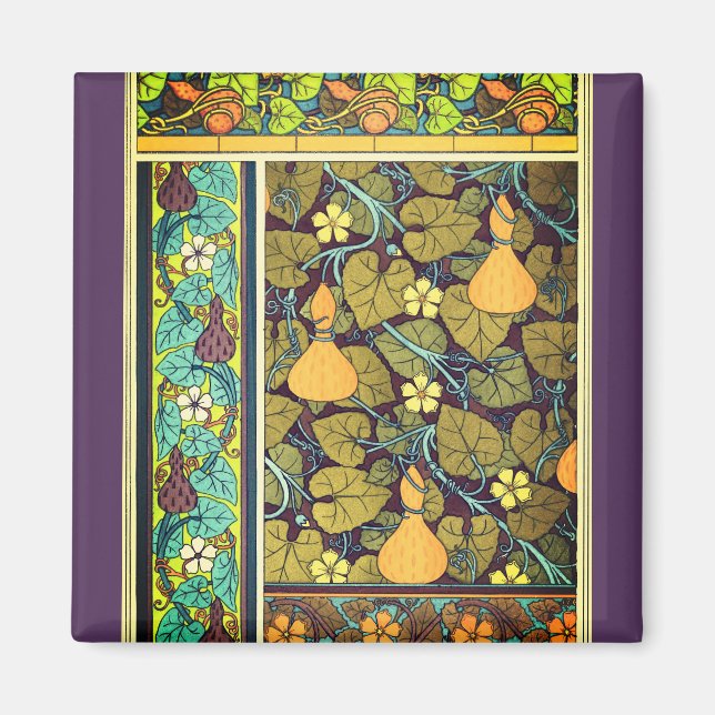 Imán Art Nouveau otoño floral elegante gourd púrpura (Frente)