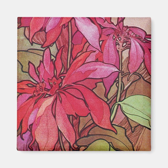 Imán Art Nouveau Poinsettia Navidades Fridge Magnet (Frente)