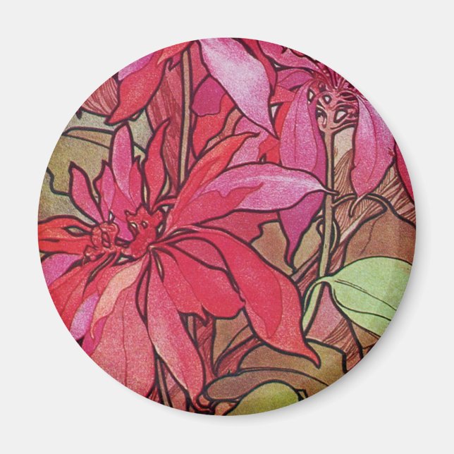 Imán Art Nouveau Poinsettia Navidades Fridge Magnet (Frente)