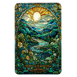 Imán Art Nouveau Stained Glass Sunrise Art