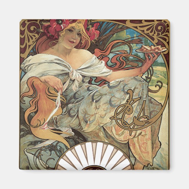 Imán Art Nouveau victoriano antiguo de Alphonse Mucha (Frente)