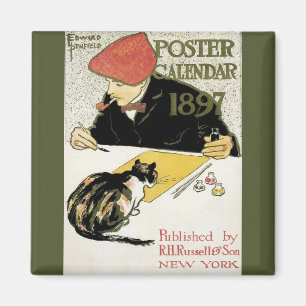 Imán Art Nouveau vintage, pintura artística con gato Ma