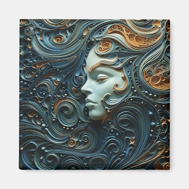 Imán Arte 3D de Moonlit Woman (Frente)