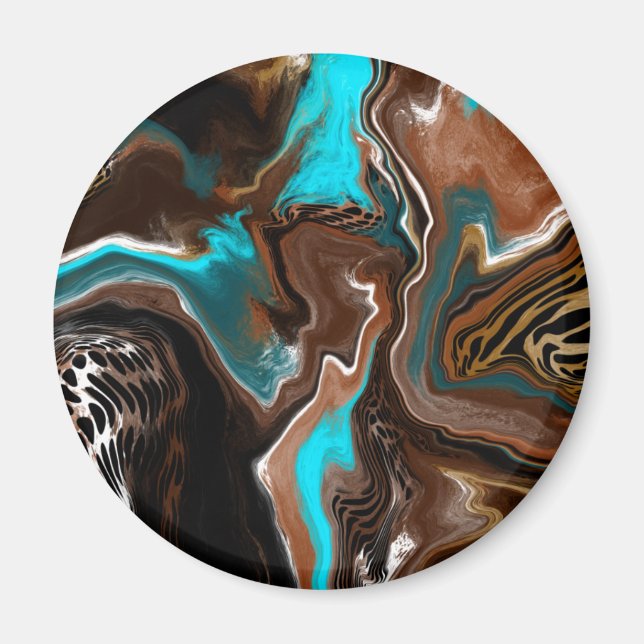 Imán Arte abstracto azul, marrón y negro (Frente)