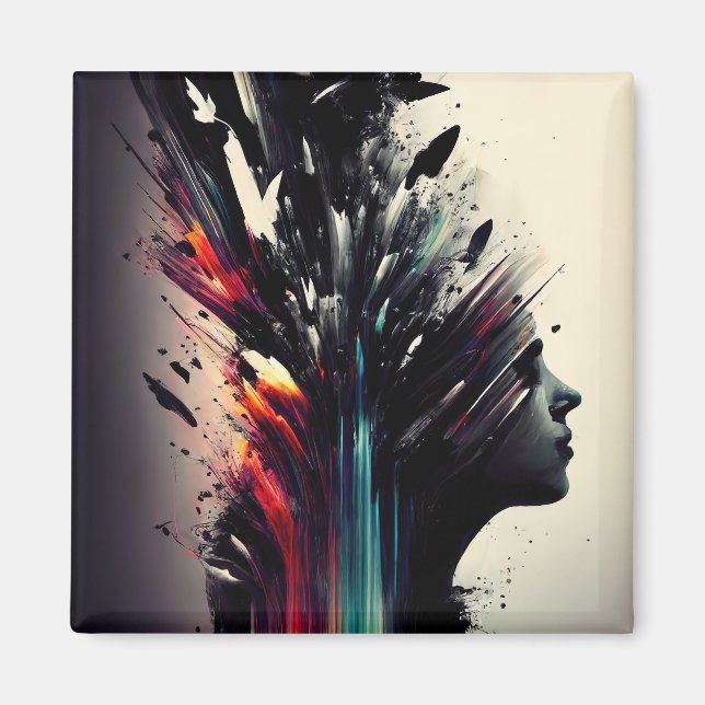 Imán Arte abstracto boho con rostro de niña (Frente)