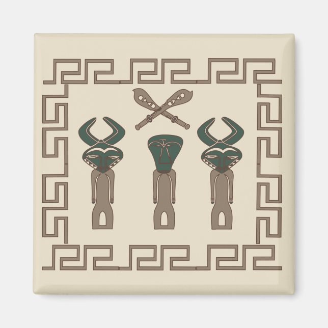 Imán Arte abstracto de cara tribal africana (Frente)