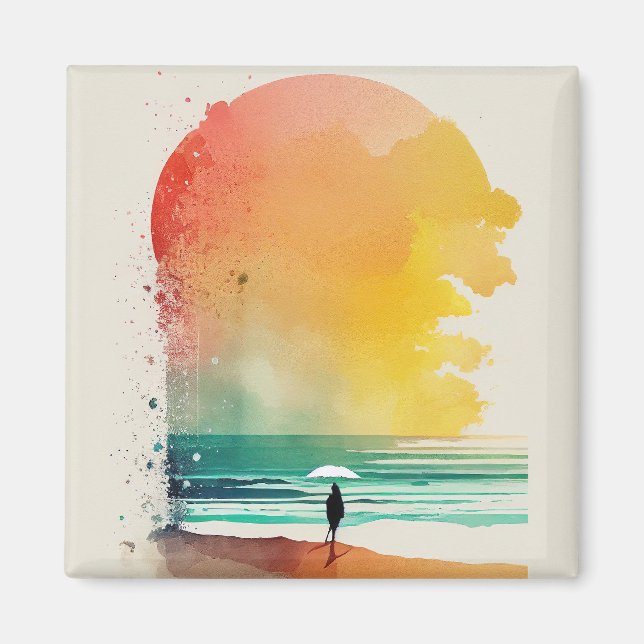 Imán Arte abstracto de playa 'Caminando hacia las olas' (Frente)