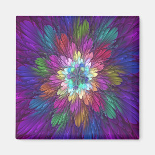 Imán Arte abstracto fractal de flor psicodélica colorid