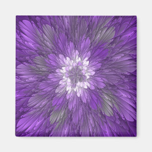 Imán Arte abstracto fractal de flor púrpura psicodélico