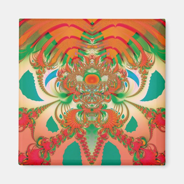 Imán Arte abstracto fractal del búho rojo (Frente)
