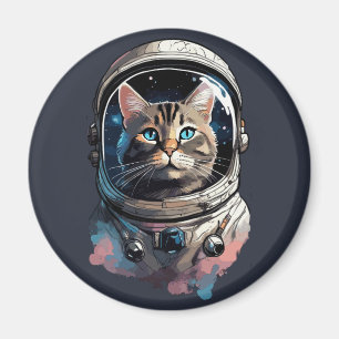 Imán Arte Acuarela de Gato Astronauta en el Espacio