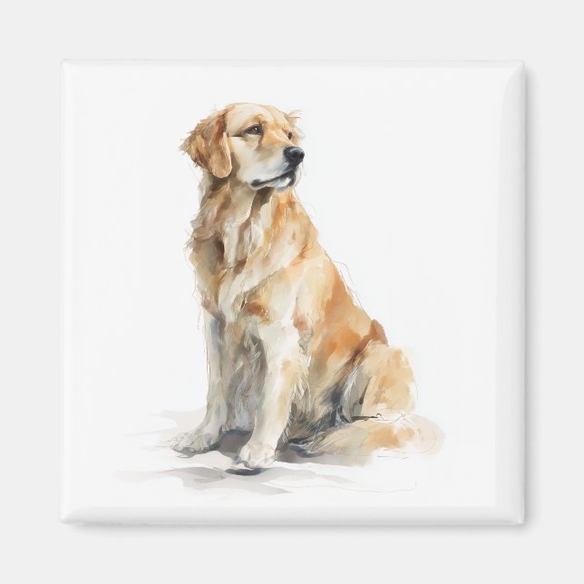 Imán Arte Acuarela de Golden Retriever (Frente)