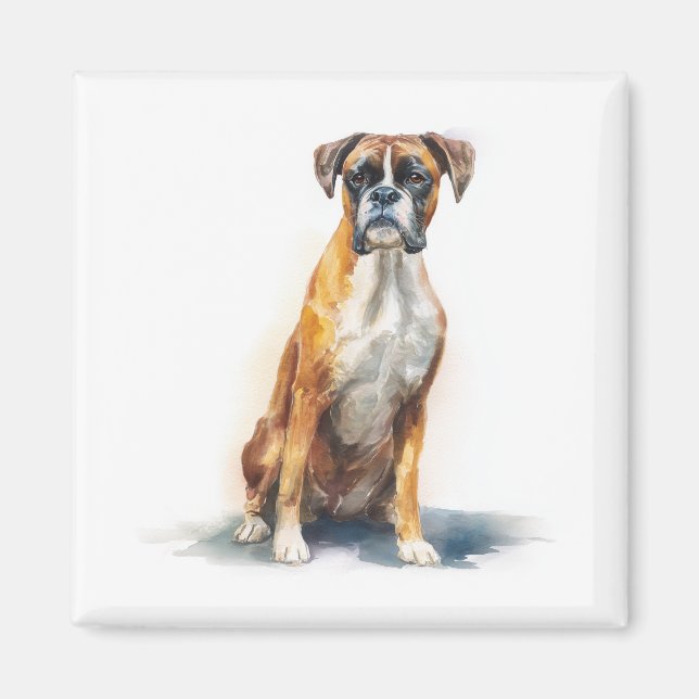 Imán Arte Acuarela de Perro Boxer (Frente)