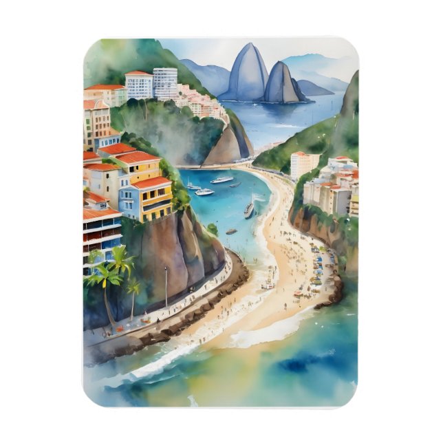 Imán Arte acuarela de Río de Janeiro (Vertical)