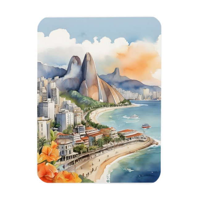 Imán Arte acuarela de Río de Janeiro (Vertical)