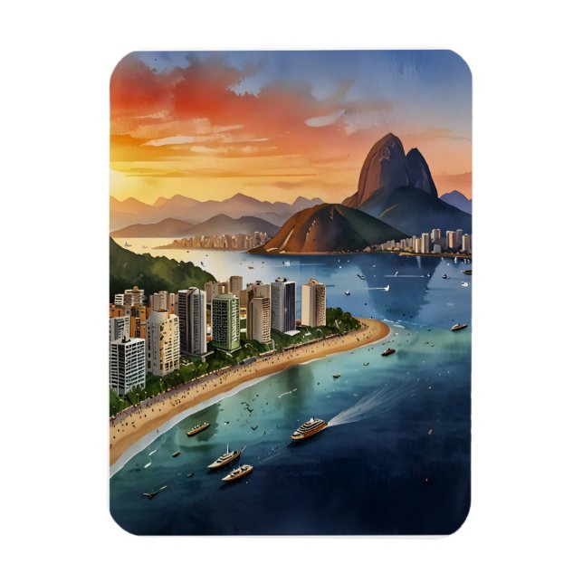 Imán Arte acuarela de Río de Janeiro (Vertical)