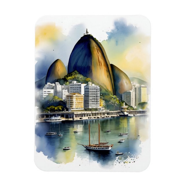 Imán Arte acuarela de Río de Janeiro (Vertical)