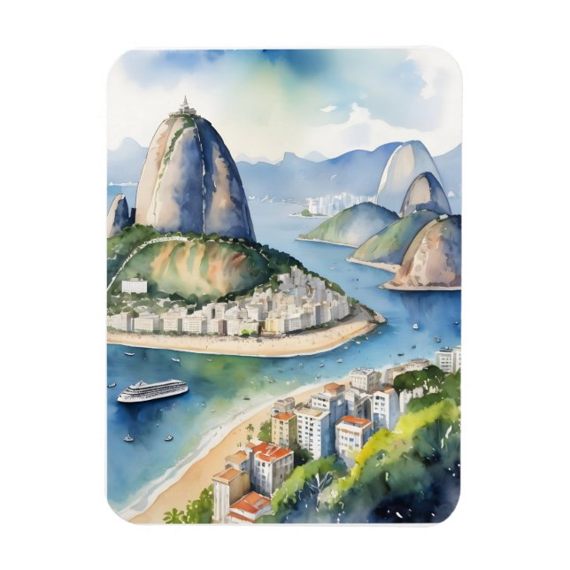 Imán Arte acuarela de Río de Janeiro (Vertical)