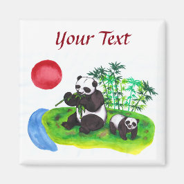 Imán Arte acuarela Madre Panda china y su cachorro