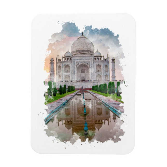 Imán Arte acuático de Taj Mahal India (Vertical)
