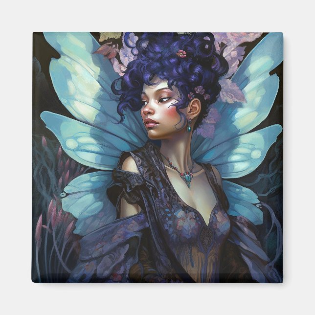 Imán Arte afroamericano de fantasía de hadas negras (Frente)