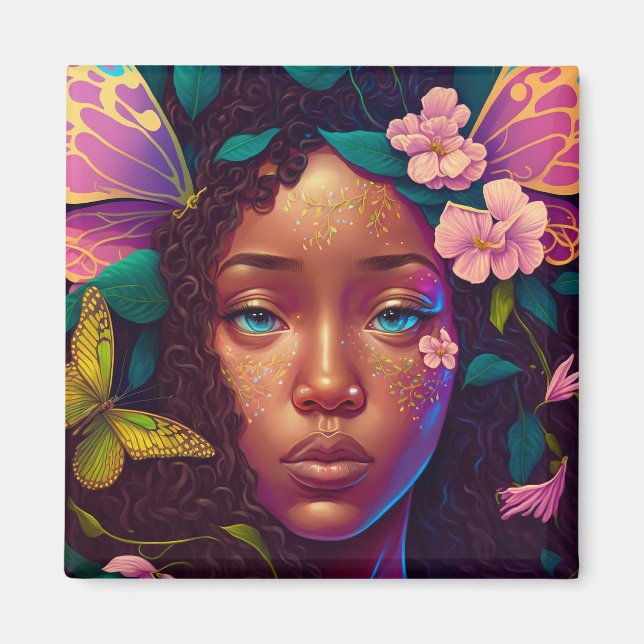 Imán Arte afroamericano de fantasía de hadas negras (Frente)