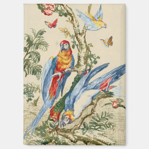 Imán Arte Antiguo de Loro Tropical y Mariposa