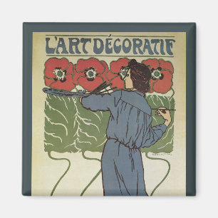 Imán Arte Antiguo Modernista, Artista Pintando Flores d
