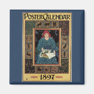 Imán Arte antiguo modernista, mujer leyendo libro de as