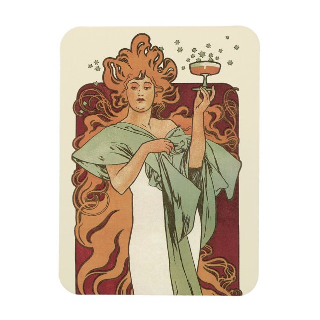 Imán Arte Antiguo Moderno, Champán de Alphonse Mucha (Vertical)