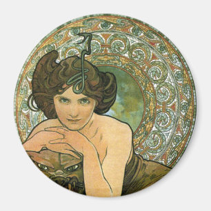 Imán Arte Antiguo Mucha Tentadora Esmeralda Verde Nouve