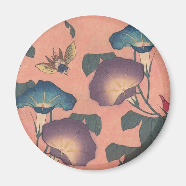 Imán Arte asiático japonés de abejas y flores (Frente)